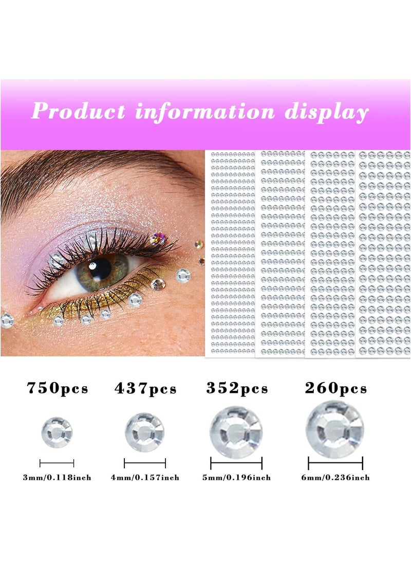1799pcs Self Adhesive Face Gems Stickers, Hair Gems Rhinestones Stickers, Bling Jewels for Makeup, Crafts, Home Decor Scrapbooking Embellishments, 4 Sizes 3mm/4mm/5mm/6mm(Clear Rhinestones) - Image 2