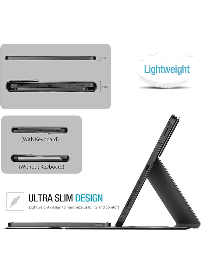Procases Galaxy Tab S8 Plus S7 Fe S7 Plus Keyboard Case 12.4 Inch Slim Lightweight Cover With Magnetically Detachable Wireless Keyboard For Samsung X800 X806 T970 T975 T976 T978 T730 T736 -Black - Image 5