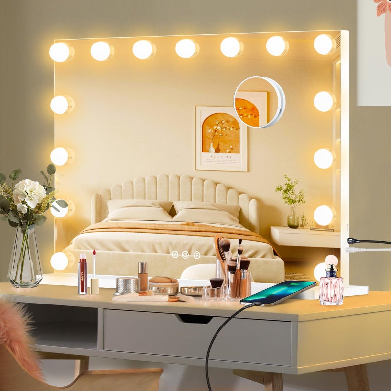 Moonee Vanity Mirror with Lights, Hollywood Lighted Makeup Mirror with 15 Dimmable Bulbs and 10X Magnification, 3 Colors Modes, Light Up Mirror, Gifts for Women, Girls,Dorm Room Essentialsï¼ˆ23" x 18"ï¼‰ - Image 1