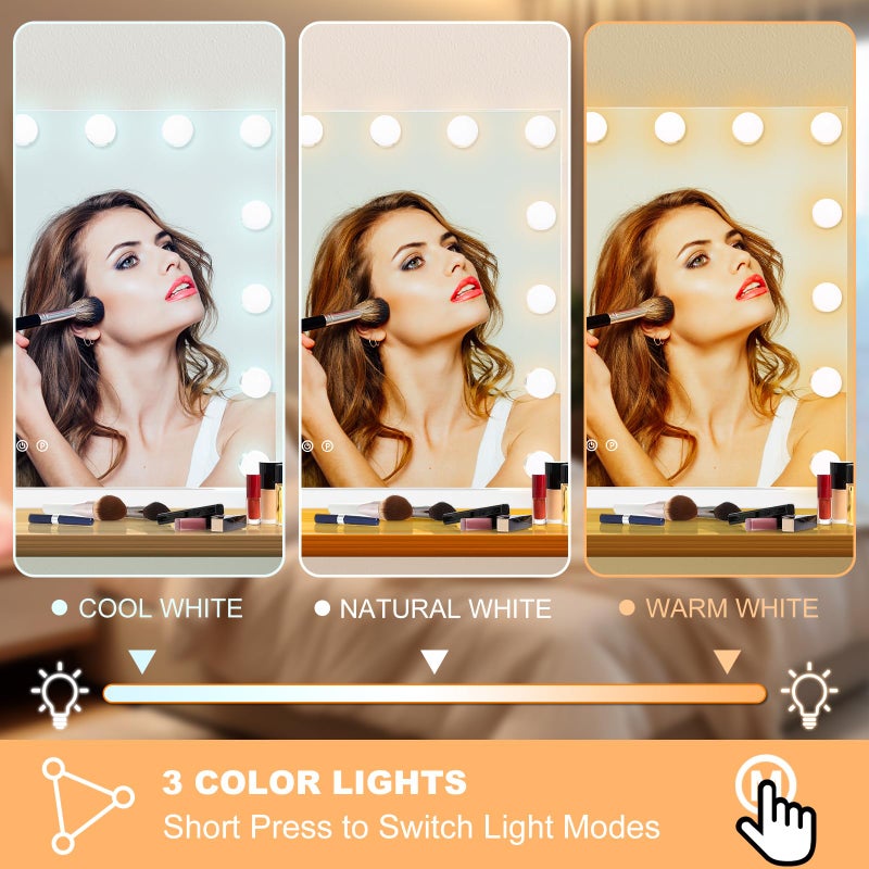 Moonee Vanity Mirror with Lights, Hollywood Lighted Makeup Mirror with 15 Dimmable Bulbs and 10X Magnification, 3 Colors Modes, Light Up Mirror, Gifts for Women, Girls,Dorm Room Essentialsï¼ˆ23" x 18"ï¼‰ - Image 3