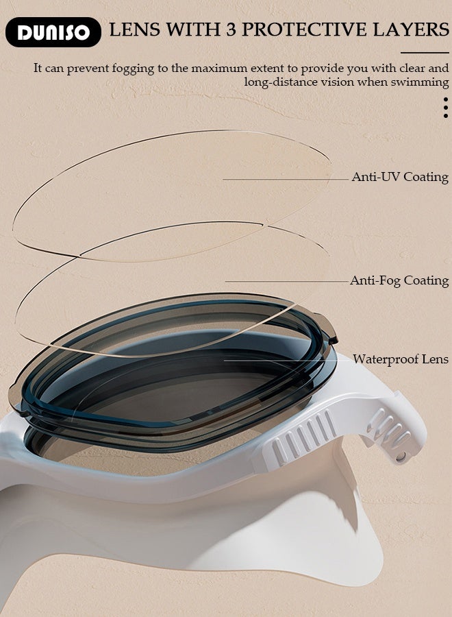 DUNISO Swim Goggles for Adults, Lens & Wide-Vision Swimming Goggles with Silicone Anti Fog Anti UV Waterproof Clear Vision Easy Adjust for Men Women Adults Teens  - Image 3