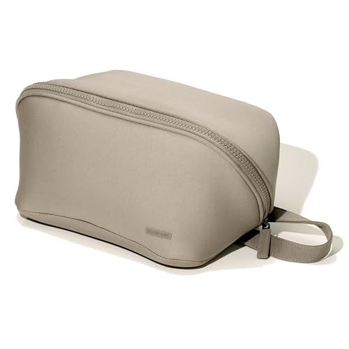 LINE+ARC Machine-Washable Neoprene Toiletry Bag (Sandstone) Modern Taupe Beige Dopp Kit Soft Insulation Cosmetics Makeup Travel Skincare Shaving Large Case Men Women Overnight Easy-to-Clean - Image 1