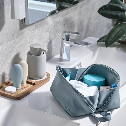 LINE+ARC Machine-Washable Neoprene Toiletry Bag (Sandstone) Modern Taupe Beige Dopp Kit Soft Insulation Cosmetics Makeup Travel Skincare Shaving Large Case Men Women Overnight Easy-to-Clean - Image 2