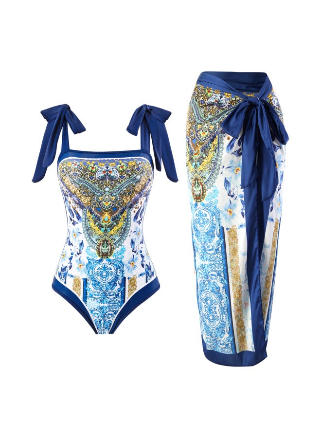 إسكدنيا 2025 European And American Conjoined Conservative Belly-covered Beach Hot Spring Swimsuit Three-piece French Retro Conjoined Bikini-Color:Totem Series- - Image 1