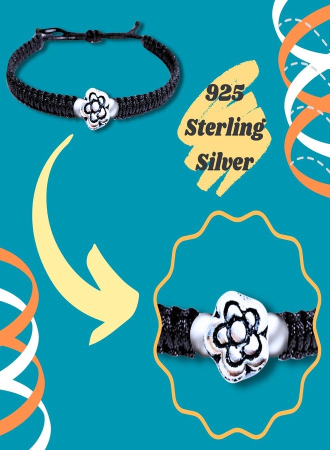 DARSHRAJ Sterling Silver Nazariya Anklet for Girls and Women | Handmade Black Thread Anklet | Black Thread Payal | Thread Payal with Silver Ball & Flower Desgin - Image 3