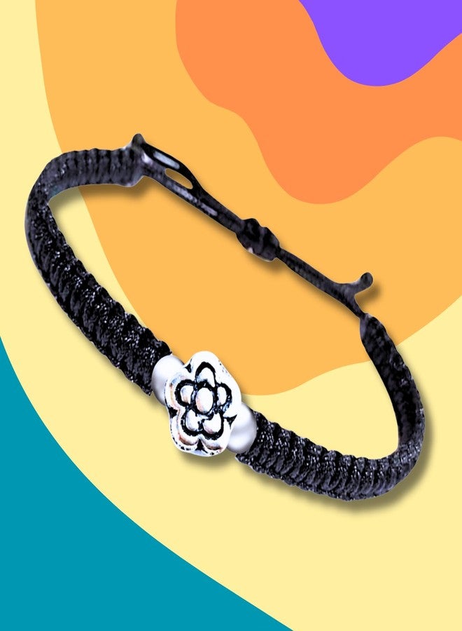 DARSHRAJ Sterling Silver Nazariya Anklet for Girls and Women | Handmade Black Thread Anklet | Black Thread Payal | Thread Payal with Silver Ball & Flower Desgin - Image 2