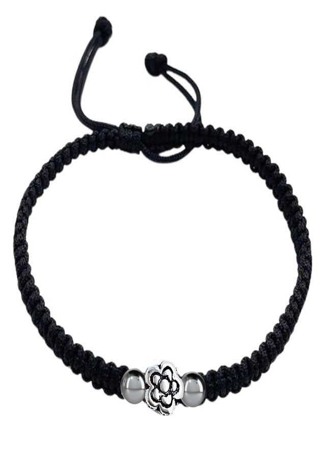 DARSHRAJ Sterling Silver Nazariya Anklet for Girls and Women | Handmade Black Thread Anklet | Black Thread Payal | Thread Payal with Silver Ball & Flower Desgin - Image 1