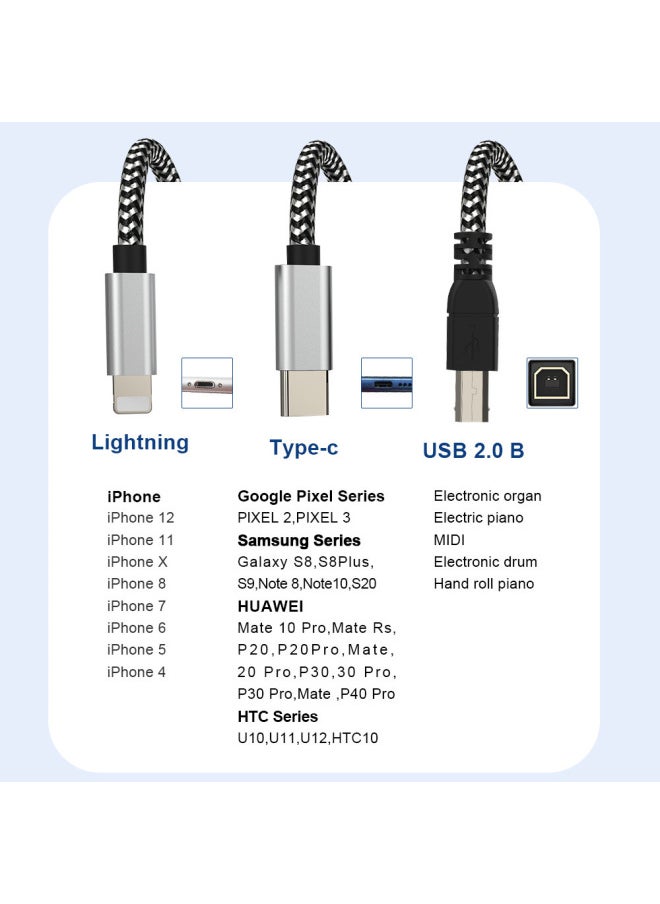 Suitable For Apple OTG To USB Print Head Line Yamaha Roland Sound Card Electric Piano MIDI Keyboard-Colour:Silver Gray-Line Length:2m