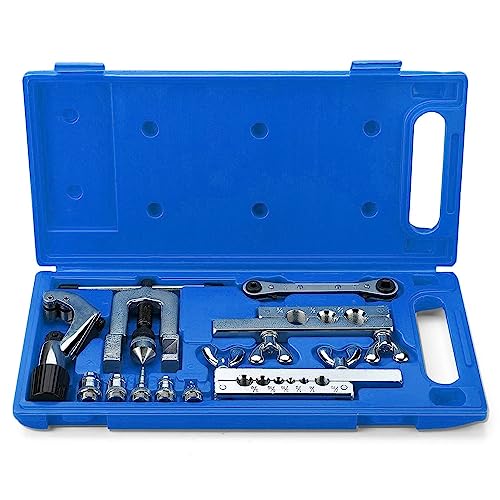Flexzion Flaring Swaging Tool Kit - 45 Degree Brake Line Tubing Copper Brass Aluminum Mild Steel Extrusion 1/8 to 3/4 inch for HVAC Water Gas Pipe Automotive Plumbing W/Tube Cutter & Portable Case - Image 2