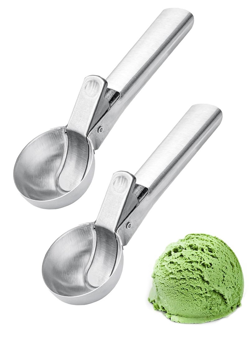2 Piece Premium Ice Cream Scoop with Trigger Ice Cream Scooper Stainless Steel, Heavy Duty Metal Icecream Scoop Spoon Dishwasher Safe, Perfect for Frozen Yogurt, Gelatos, Sundaes,18.5x4.5x4.5cm,Silvery.  - Image 1