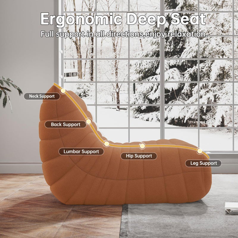 WHGBJA Memory Foam Bean Bag Chair for Adults, Teddy Material Beanbag Sofa with Filler, Cozy Floor Lounge Seat for Living Room, Bedroom, Dorm, Office (Orange) - Image 5