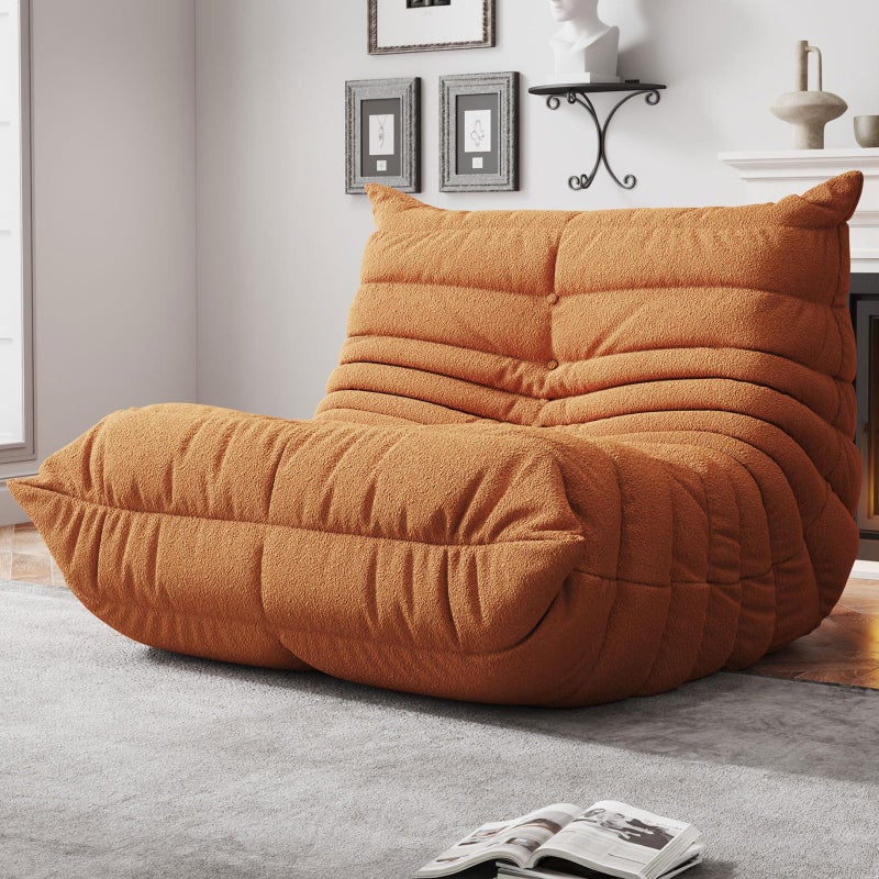WHGBJA Memory Foam Bean Bag Chair for Adults, Teddy Material Beanbag Sofa with Filler, Cozy Floor Lounge Seat for Living Room, Bedroom, Dorm, Office (Orange) - Image 1