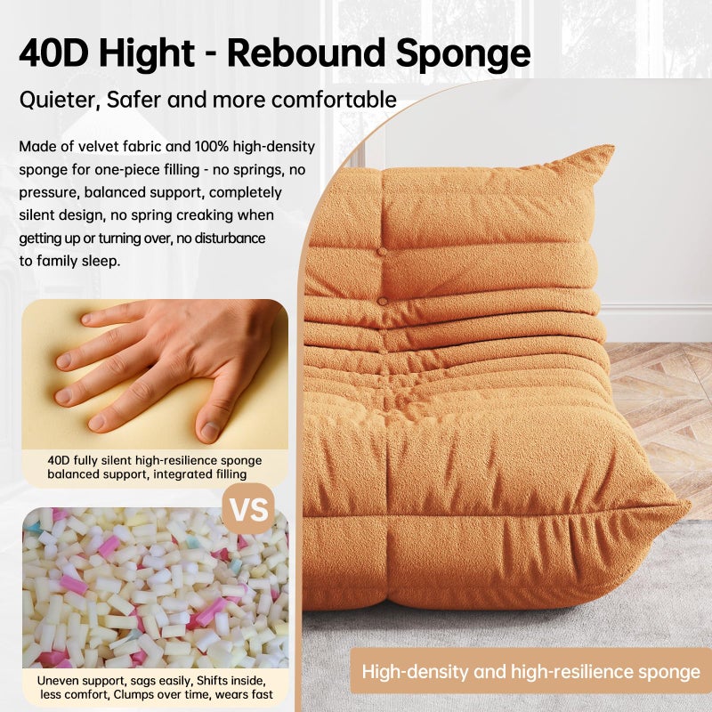 WHGBJA Memory Foam Bean Bag Chair for Adults, Teddy Material Beanbag Sofa with Filler, Cozy Floor Lounge Seat for Living Room, Bedroom, Dorm, Office (Orange) - Image 4