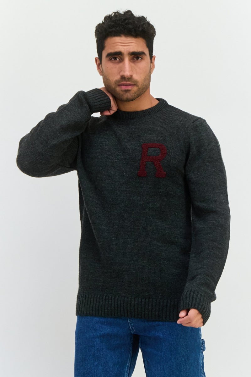 trendyol Men Crew Neck Textured Sweater, Dark Grey - Image 1