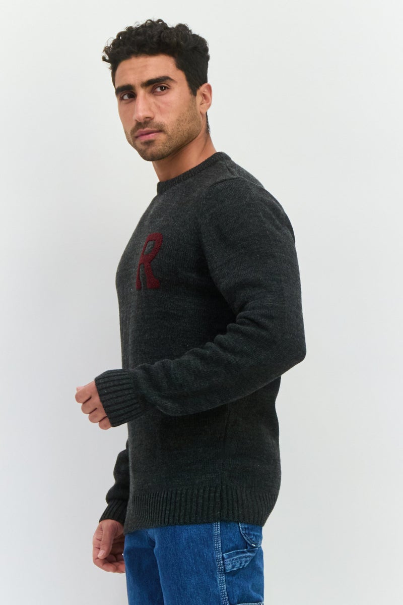 trendyol Men Crew Neck Textured Sweater, Dark Grey - Image 3
