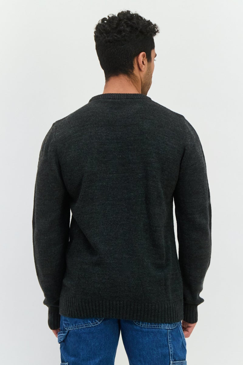 trendyol Men Crew Neck Textured Sweater, Dark Grey - Image 2