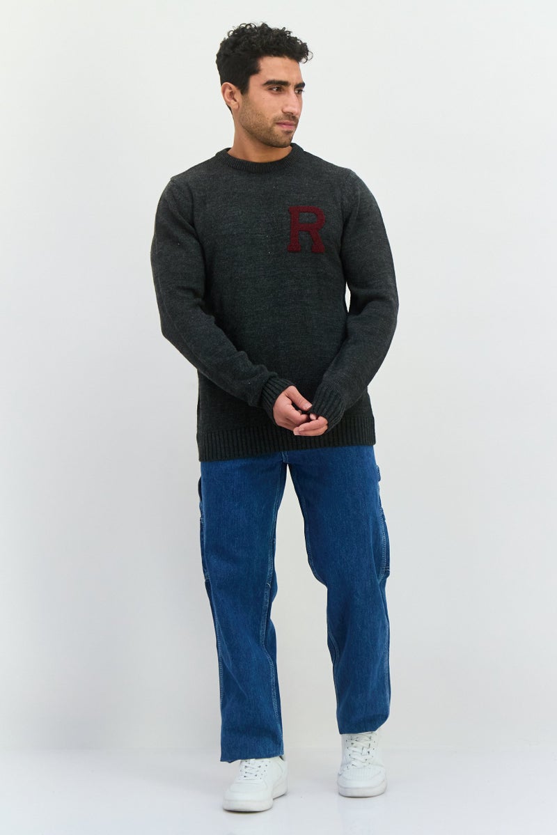 trendyol Men Crew Neck Textured Sweater, Dark Grey - Image 4