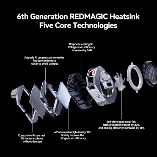 nubia RedMagic 6 Cell Phone Cooler for Gaming, 37W Cellphone Radiator with Retractable Clip for Live Streaming Bracket, Graphene Heatsink RGB LED Mobile Phone Cooling Fan Settings for 2.7-3.3 in - Image 4