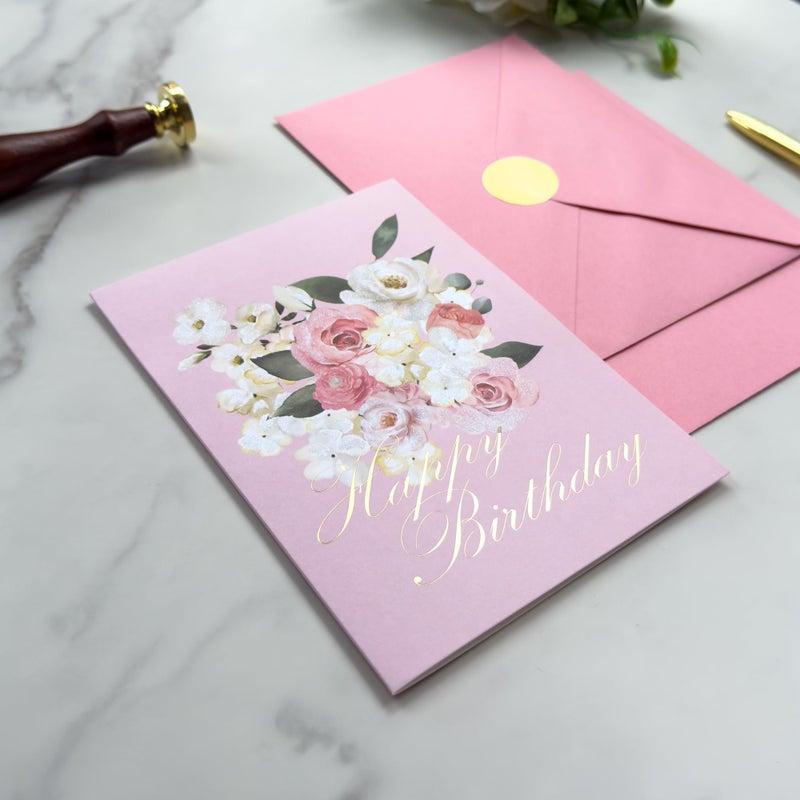 Gooji 5x7 Floral Happy Birthday Card â€“ Birthday Cards for Women â€“ For Daughter, Wife, Mom, Friend, Grandma & More â€“ Heartfelt Card with Pink Watercolor Flowers (Blossom Grace) Gold Foil - Image 4