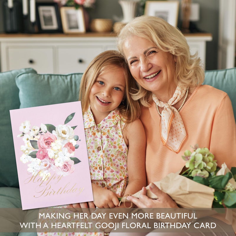 Gooji 5x7 Floral Happy Birthday Card â€“ Birthday Cards for Women â€“ For Daughter, Wife, Mom, Friend, Grandma & More â€“ Heartfelt Card with Pink Watercolor Flowers (Blossom Grace) Gold Foil - Image 3
