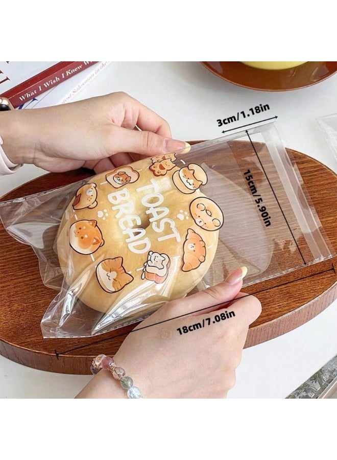 Fasola 50 Pack Self Adhesive Bread Bags, Cute Cartoon Printed Clear Cellophane Bags, 2 Pattern Mix for Toast Cookie Snack Packaging, Reusable and Portable Food Bags for Family Party School, (Transparent) - Image 2