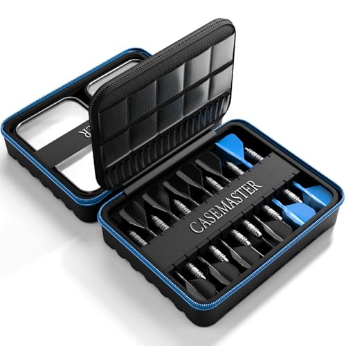 Casemaster Maxx 4 Dart Case Holds 12 Steel Tip or Soft Tip Darts Fully Assembled Hard Shell EVA Darts Case 20 Accessory Pockets Blue - Image 1