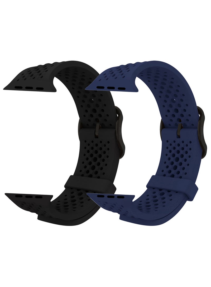 CATANES 2Packs 49mm/45mm/44mm/ Sport Silicone Watch Band Compatible with Apple Watch Series 9/8/7/6/5/4/3/2/1 & SE – Breathable Soft Strap with Buckle - Image 1