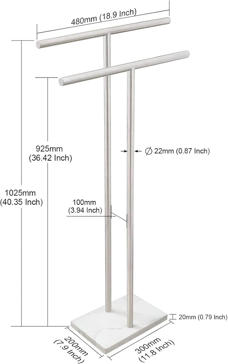 EADOT 40 Inch Standing Towel Rack Double-T Shape Tall Bath Towel Sheet Holder with Marble Design Base for Bathroom Floor Next to Tub or Shower 2 Tier Towel Holder Stand Stainless Steel Brushed Nickel - Image 2