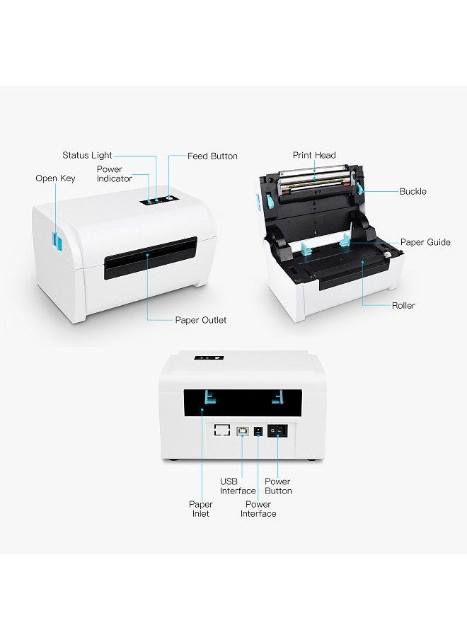 Generic - Thermal Label Printer High Speed Shipping Label Printer USB BT Connection Support 40-110mm Paper Width Compatible with Windows for Supermarket Store Restaurant Logistic - Image 1