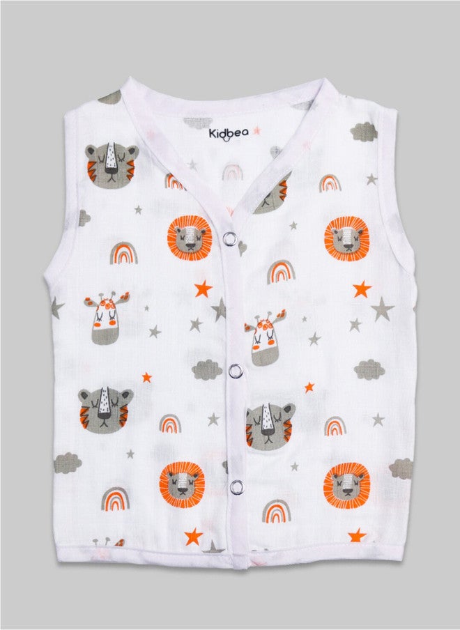 Kidbea Pack of 4 Printed Pure Bamboo Jhabla Vests for Infants - Image 3