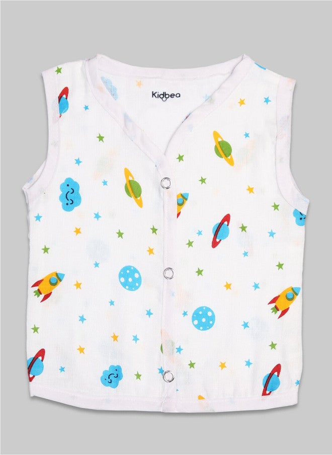 Kidbea Pack of 4 Printed Pure Bamboo Jhabla Vests for Infants - Image 5