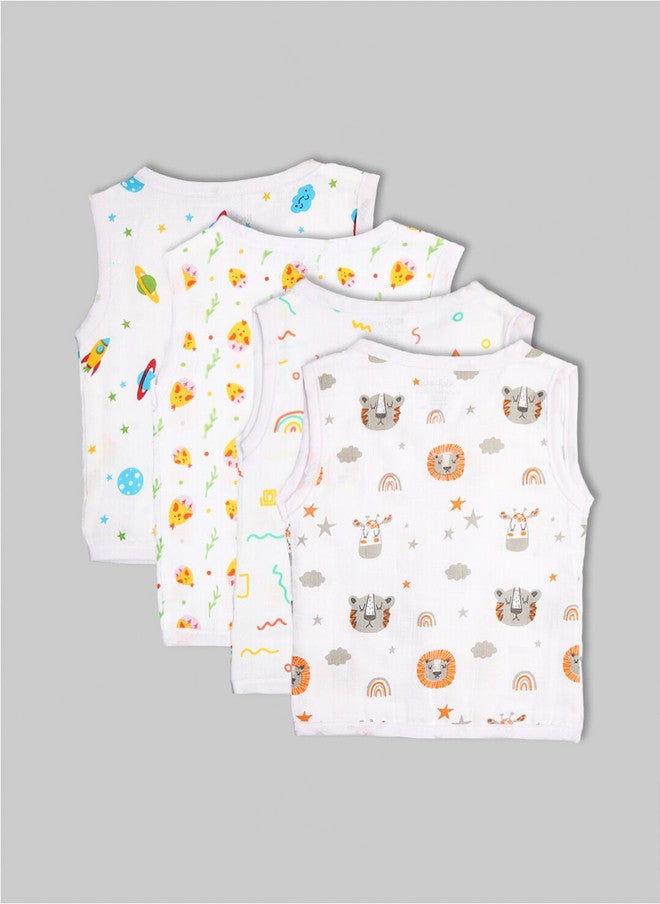 Kidbea Pack of 4 Printed Pure Bamboo Jhabla Vests for Infants - Image 2