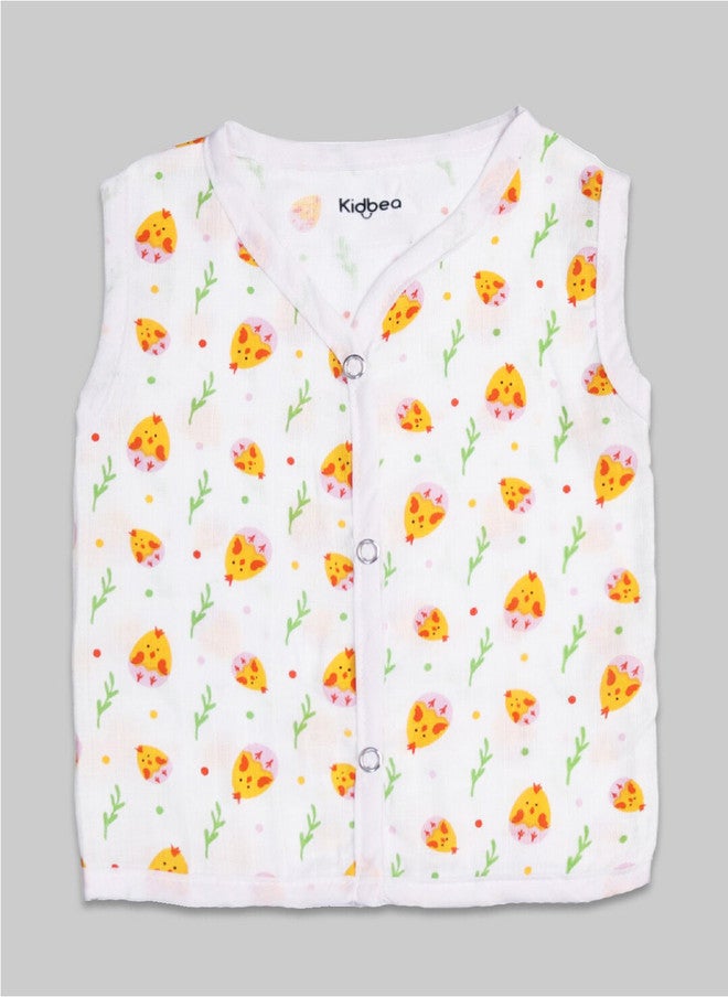 Kidbea Pack of 4 Printed Pure Bamboo Jhabla Vests for Infants - Image 4