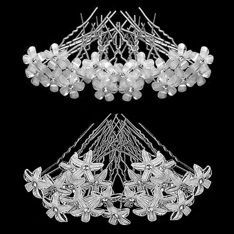 40Pcs Bridal Wedding Hair Pins BetterJonny Flower Crystal Pearl Hair Clips Rhinestone Hair Accessories U Shape Hairpins for Women Girls Wedding Hairstyles