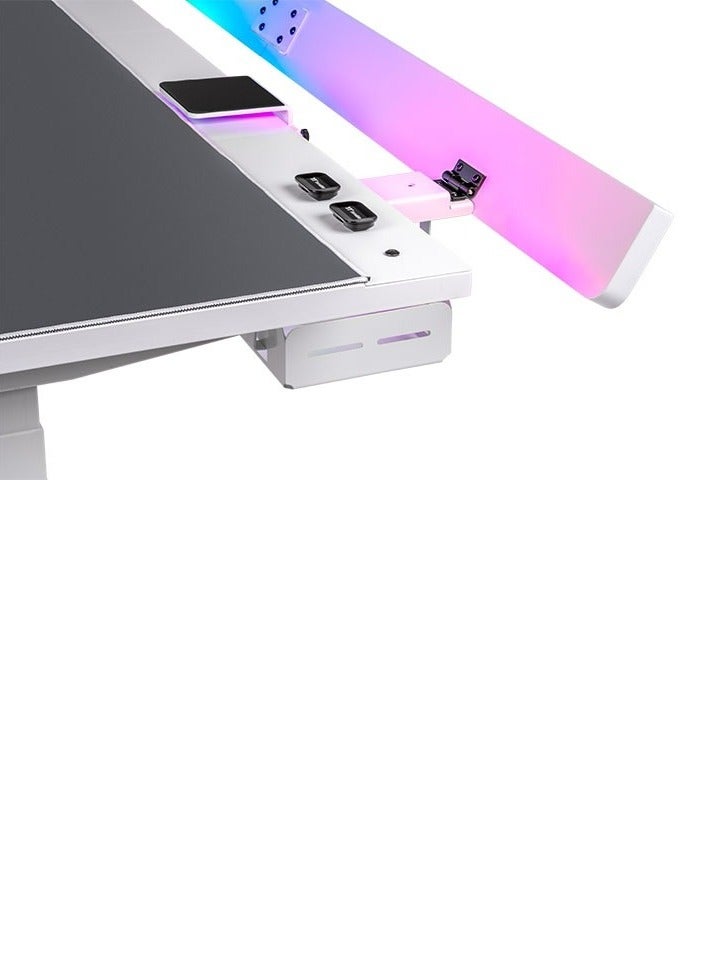 ثيرمال تيك مكتب ألعاب G700 RGB Snow - مكتب كهربائي قائم بارتفاع قابل للتعديل، سطح من الخشب المضغوط مقاس 160 سم × 88.7 سم، نظام رفع ثلاثي المراحل بمحركين، إضاءة LED RGB 16.8 مليون لون، إعدادان للذاكرة، قفل أمان وحساسية تصادم، لون أبيض | GGD-G70-WHEIRX-11  - Image 4