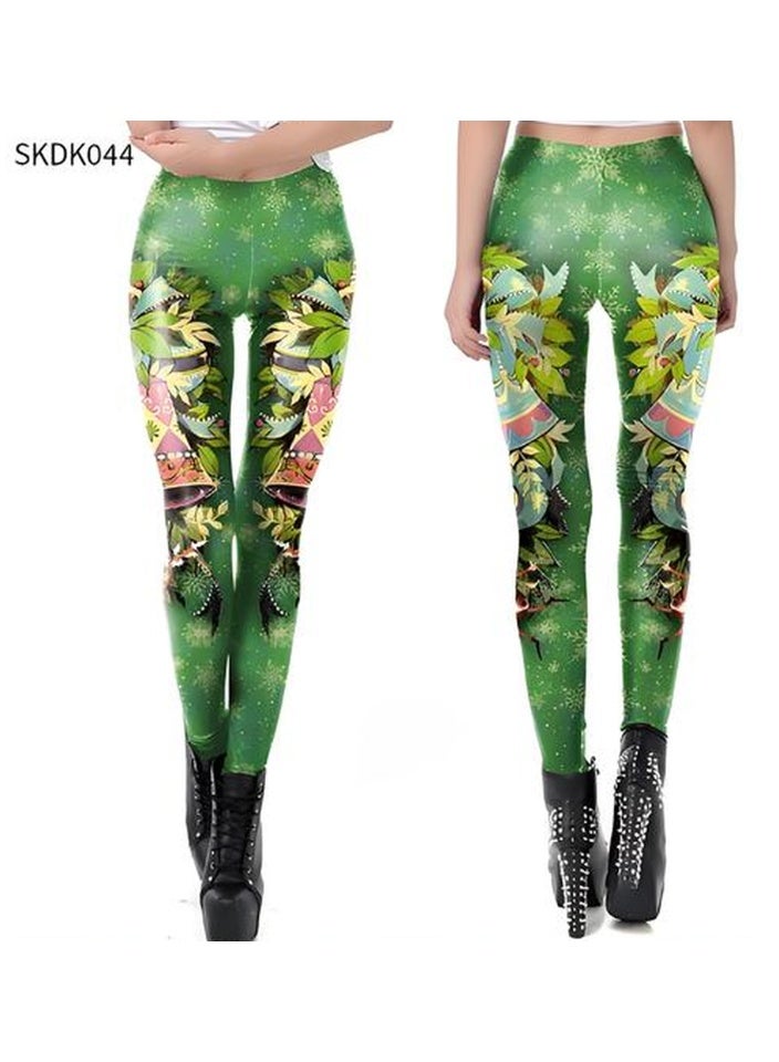 إسكدنيا النساء مطبوعة عيد الميلاد ملابس عالية الخصر عيد الميلاد ضيق العطلة بنطلون رقيقة - Image 2