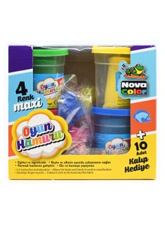Nova Color Nova Color  Play Dough And Mold Set, 4 Assorted Colors (Red,Blue, Green,Yellow) With 10 Molds For Designs -KRMCNC-4155 