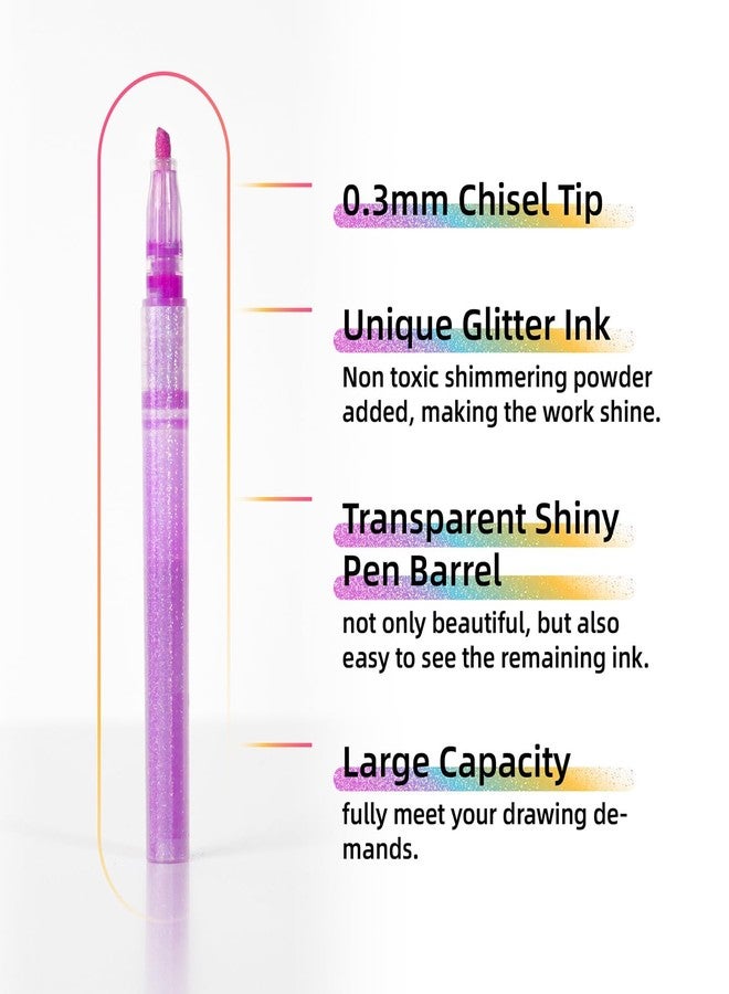 HANKU Glitter Highlighters,10Pcs Sparkle Glitter Markers,Chisel Tip Glitter Pens,Glitter Highlighter Assorted Colors ,Mess Free Sparkle Markers,Colorful Supplies for Drawing,Coloring,Journaling,Scrapbooking - Image 2
