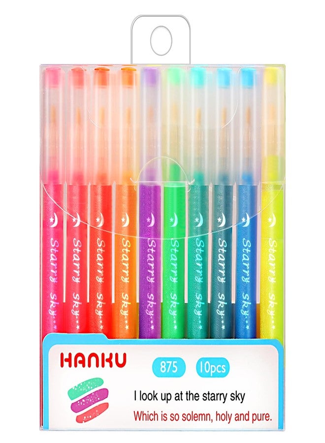 HANKU Glitter Highlighters,10Pcs Sparkle Glitter Markers,Chisel Tip Glitter Pens,Glitter Highlighter Assorted Colors ,Mess Free Sparkle Markers,Colorful Supplies for Drawing,Coloring,Journaling,Scrapbooking - Image 1