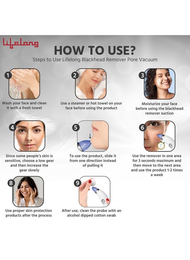 Lifelong - Blackhead Remover With Attachments, Acne Pore Cleaner, Vacuum Blackhead Remover Kit,Skin Cleaner, Pimple Removal Tool, Acne Removal Tool (Llpcw207, White) - Image 1