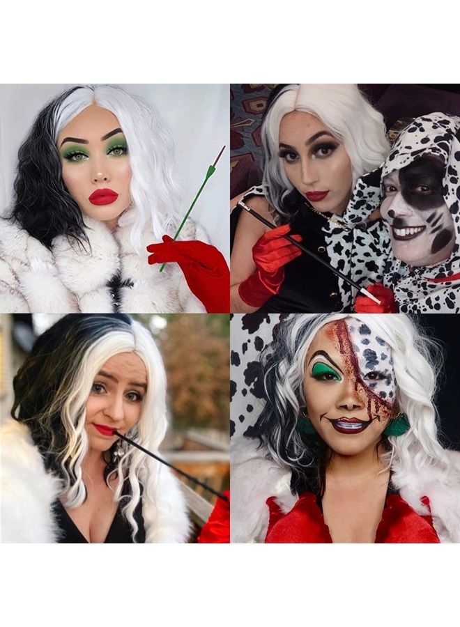 Cying Lin Short Bob Wavy Curly Wig Lady Costume Black and White Wig For Women Cosplay Halloween Wigs Heat Resistant Bob Party Wig Include Wig Cap (Black and White) - Image 1