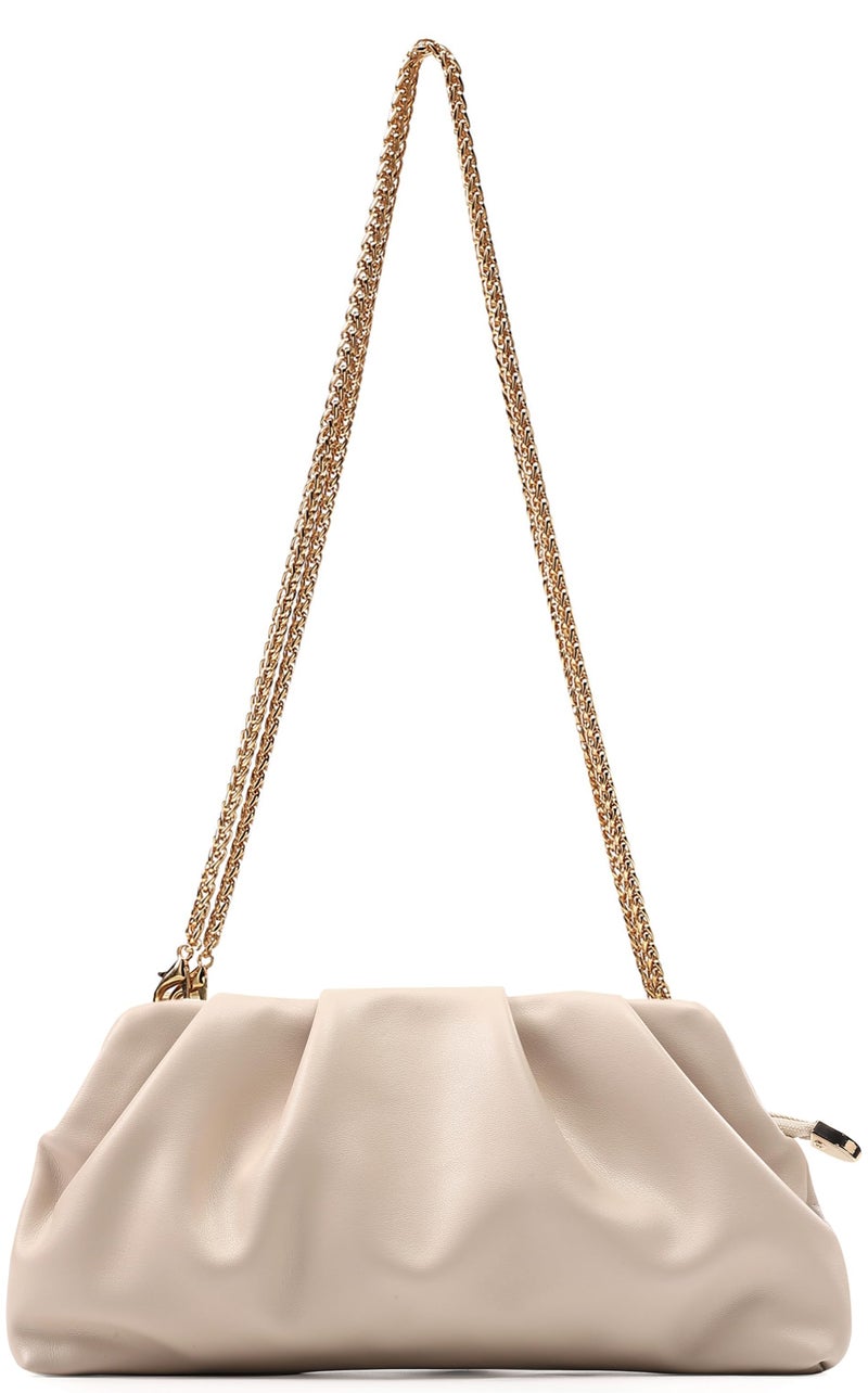 FanChris Evening Bag for Women Ruched Clutch Purse Detachable Metal Chain Crossbody Bag(apricot beige) - Image 4
