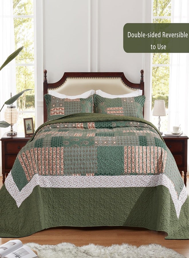 LEAONME 3 Pieces California King Size Quilt Set Olive Green Oversized 120x120 Inch Bedspread Coverlet Lightweight Microfiber Paisley Bed Cover for All Seasons (1 Quilt, 2 Pillow Shams) - Image 2