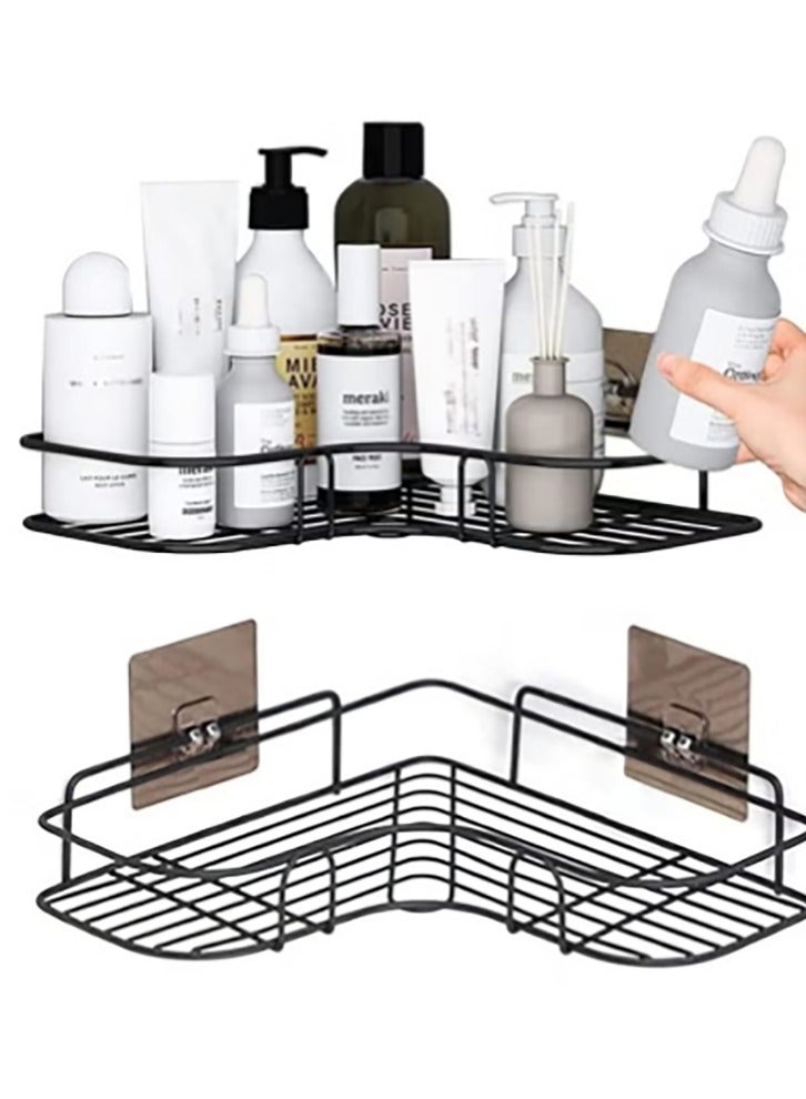 كيلا رفوف دش زاوية مكونة من قطعتين، ذاتية اللصق بدون حفر، منظم رفوف تخزين الدش المثبت على الحائط للحمام والمطبخ والمرحاض، مصنوع من الحديد - أسود - Image 1