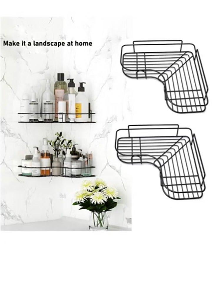 كيلا رفوف دش زاوية مكونة من قطعتين، ذاتية اللصق بدون حفر، منظم رفوف تخزين الدش المثبت على الحائط للحمام والمطبخ والمرحاض، مصنوع من الحديد - أسود - Image 2