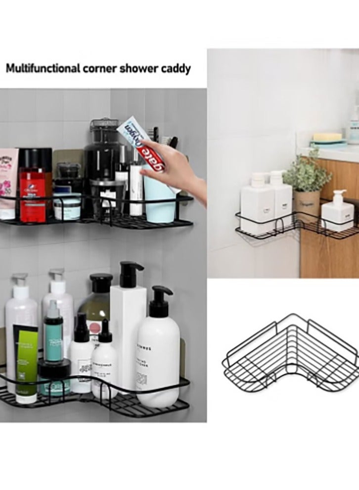 كيلا رفوف دش زاوية مكونة من قطعتين، ذاتية اللصق بدون حفر، منظم رفوف تخزين الدش المثبت على الحائط للحمام والمطبخ والمرحاض، مصنوع من الحديد - أسود - Image 3