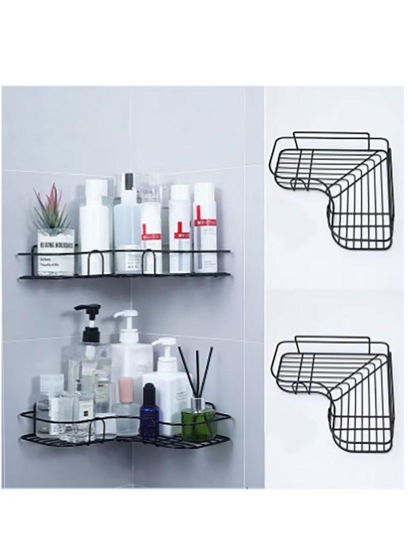 كيلا رفوف دش زاوية مكونة من قطعتين، ذاتية اللصق بدون حفر، منظم رفوف تخزين الدش المثبت على الحائط للحمام والمطبخ والمرحاض، مصنوع من الحديد - أسود - Image 4
