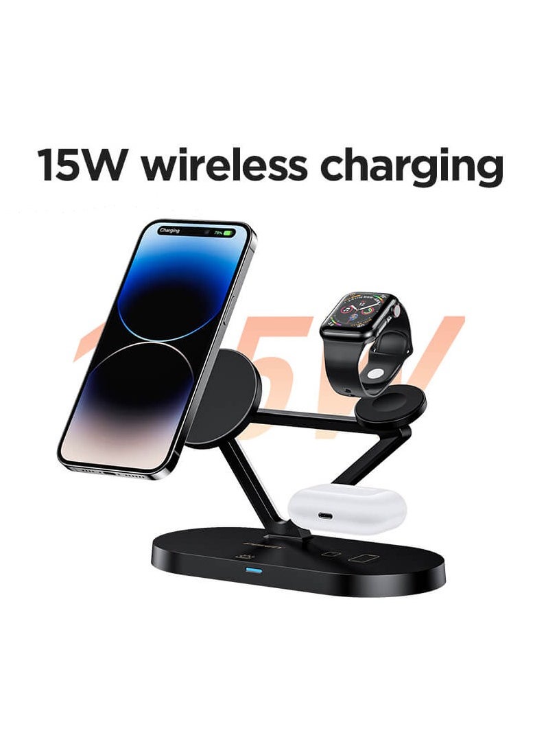 Pisen - 3 in 1 Wireless Charging Station for MagSafe,15W Quick Magnetic Wireless Charger, Travel Mag-Safe Charger Stand with Night Light for iPhone 16/15/14/13/12 Series, AirPods 3/2/Pro, Apple Watch - White - Image 1