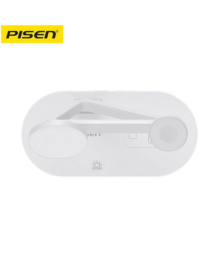 Pisen - 3 in 1 Wireless Charging Station for MagSafe,15W Quick Magnetic Wireless Charger, Travel Mag-Safe Charger Stand with Night Light for iPhone 16/15/14/13/12 Series, AirPods 3/2/Pro, Apple Watch - White - Image 1