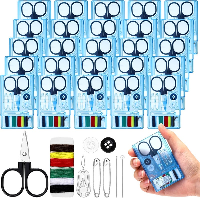 Knitgrip 25 Boxes Mini Travel Sewing Kit Quick Fix Sewing Kits Bulk Basic Portable Pre Threaded Needle Emergency Repair Tool for Adults DIY Handcraft Wedding Gifts Beginner Traveler Home Hotel (Blue) - Image 1